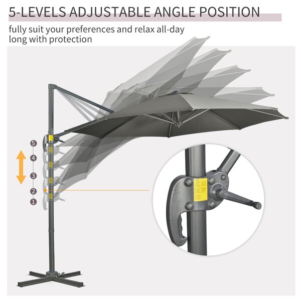 Outsunny Cantilever Parasol: 3x3m with Cross Base, 360° Rotation, Crank Handle & Tilt Function, Grey Aosom UK