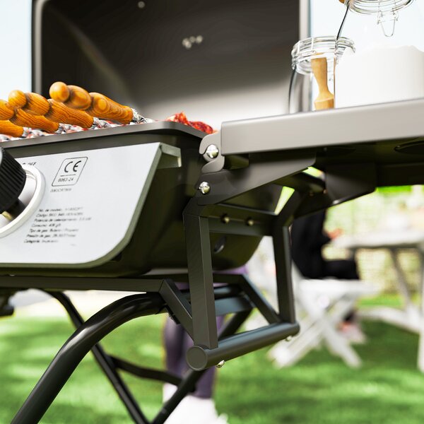 Outsunny 2 Burner Portable Gas BBQ with Trolley, Small Gas BBQ with Stainless Steel Frame, Thermometer, Lid, Black Aosom UK