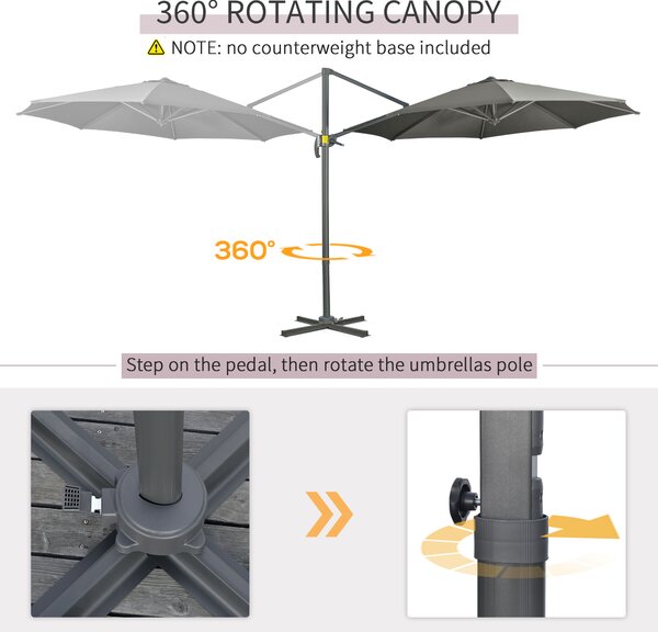 Outsunny Cantilever Parasol: 3x3m with Cross Base, 360° Rotation, Crank Handle & Tilt Function, Grey Aosom UK