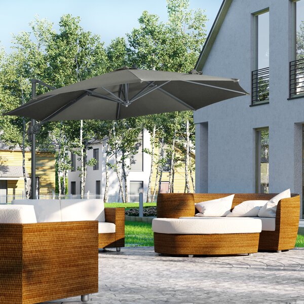 Outsunny Cantilever Parasol: 3x3m with Cross Base, 360° Rotation, Crank Handle & Tilt Function, Grey Aosom UK