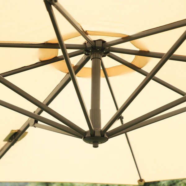 Outsunny 3(m) Patio Offset Parasol Roma Umbrella Cantilever Hanging Sun Shade Canopy Shelter 360° Rotation with Cross Base - Beige Aosom UK