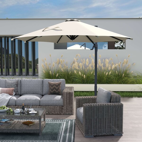 Outsunny 3(m) Patio Offset Parasol Roma Umbrella Cantilever Hanging Sun Shade Canopy Shelter 360° Rotation with Cross Base - Beige Aosom UK