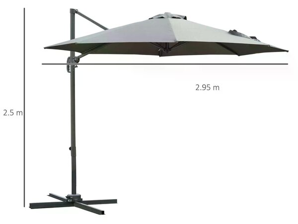 Outsunny Waterproof 3(m) Patio Offset Parasol Roma Umbrella Cantilever Hanging Sun Shade Canopy Shelter 360° Rotation w/ Cross Base Aosom UK