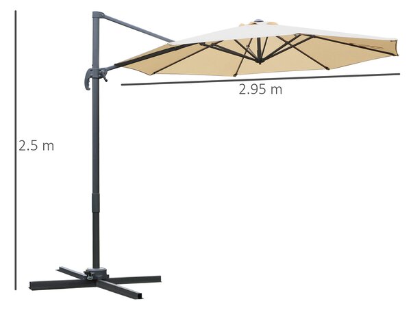 Outsunny 3(m) Patio Offset Parasol Roma Umbrella Cantilever Hanging Sun Shade Canopy Shelter 360° Rotation with Cross Base - Beige Aosom UK