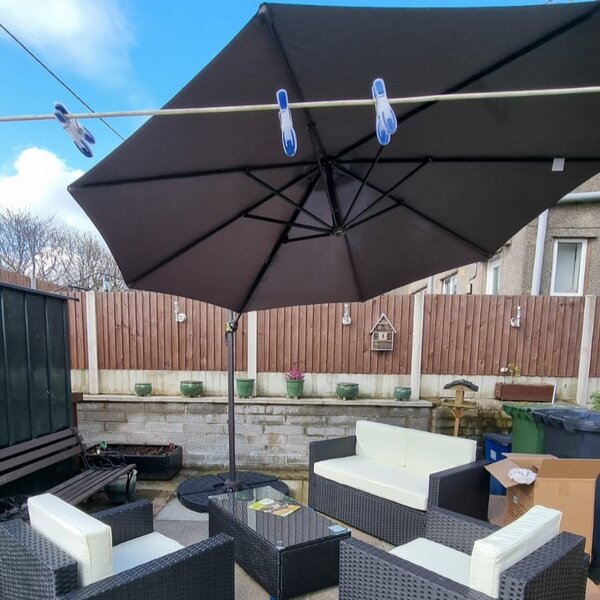 Outsunny Waterproof 3(m) Patio Offset Parasol Roma Umbrella Cantilever Hanging Sun Shade Canopy Shelter 360° Rotation w/ Cross Base Aosom UK