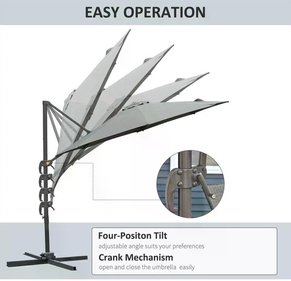 Outsunny Waterproof 3(m) Patio Offset Parasol Roma Umbrella Cantilever Hanging Sun Shade Canopy Shelter 360° Rotation w/ Cross Base Aosom UK