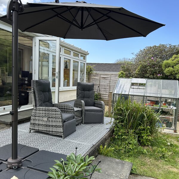 Outsunny Waterproof 3(m) Patio Offset Parasol Roma Umbrella Cantilever Hanging Sun Shade Canopy Shelter 360° Rotation w/ Cross Base Aosom UK