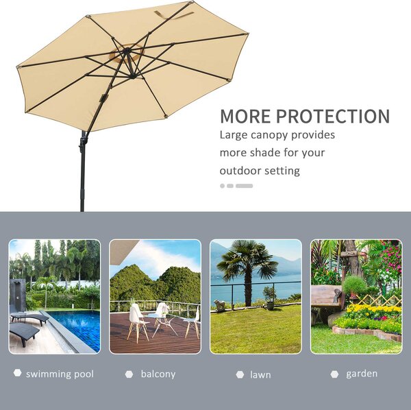 Outsunny 3(m) Patio Offset Parasol Roma Umbrella Cantilever Hanging Sun Shade Canopy Shelter 360° Rotation with Cross Base - Beige Aosom UK