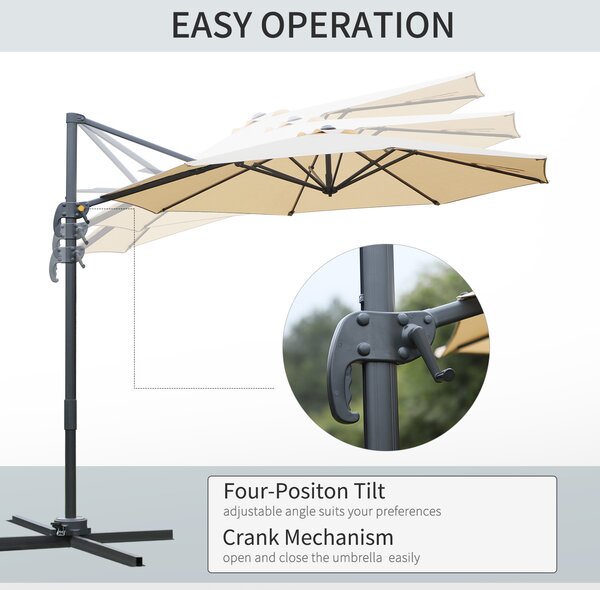 Outsunny 3(m) Patio Offset Parasol Roma Umbrella Cantilever Hanging Sun Shade Canopy Shelter 360° Rotation with Cross Base - Beige Aosom UK
