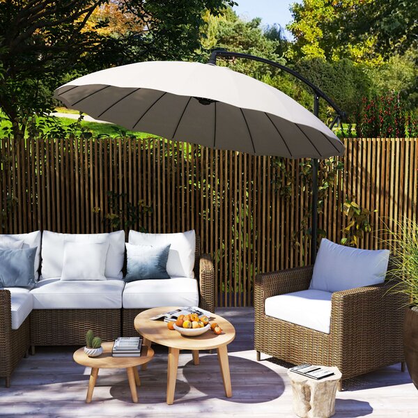 Outsunny 3(m) Cantilever Garden Hanging Banana Sun Umbrella with Crank Handle, 18 Sturdy Ribs and Cross Base, Grey