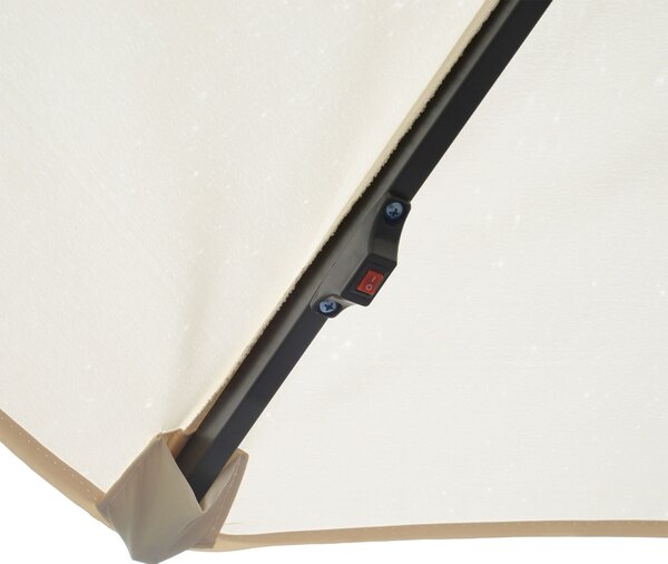 Outsunny 3(m) LED Cantilever Parasol Banana Garden Umbrella with Solar Lights, Crank Handle and Cross Base, Hanging Sun Shade, Off-White