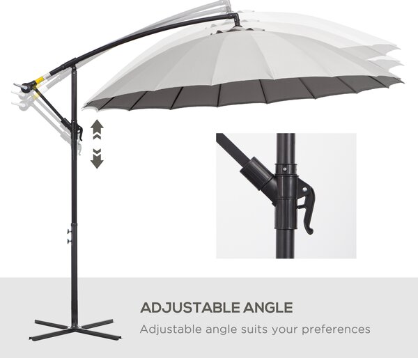 Outsunny 3(m) Cantilever Garden Hanging Banana Sun Umbrella with Crank Handle, 18 Sturdy Ribs and Cross Base, Grey