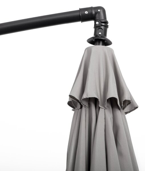 Outsunny 3(m) Cantilever Garden Hanging Banana Sun Umbrella with Crank Handle, 18 Sturdy Ribs and Cross Base, Grey