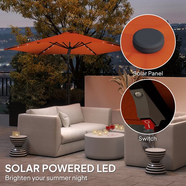 Outsunny 3(m) Garden Parasol Cantilever Umbrella with Solar LED - Orange