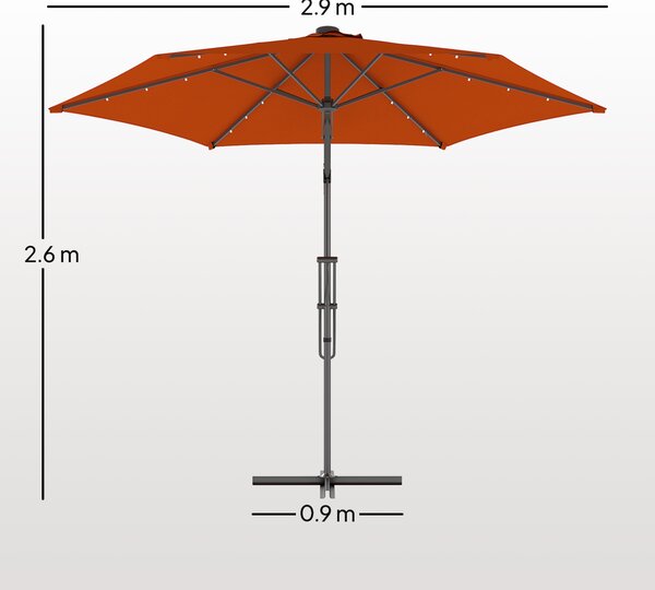 Outsunny 3(m) Garden Parasol Cantilever Umbrella with Solar LED - Orange