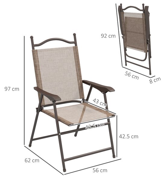 Outsunny Set of Two Folding Garden Chairs, with Fabric Mesh Seats - Mixed Brown