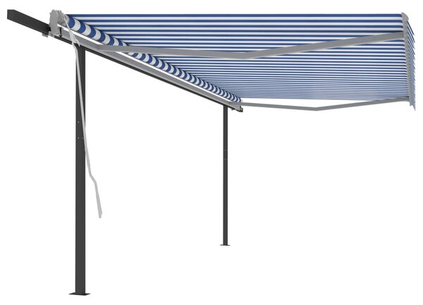 Manual Retractable Awning with Posts 5x3 m Blue and White