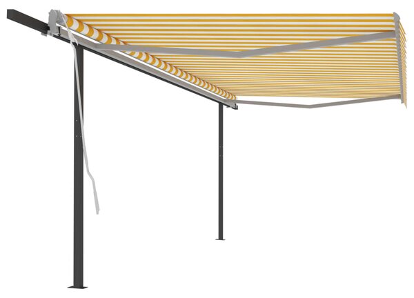 Manual Retractable Awning with Posts 5x3 m Yellow and White