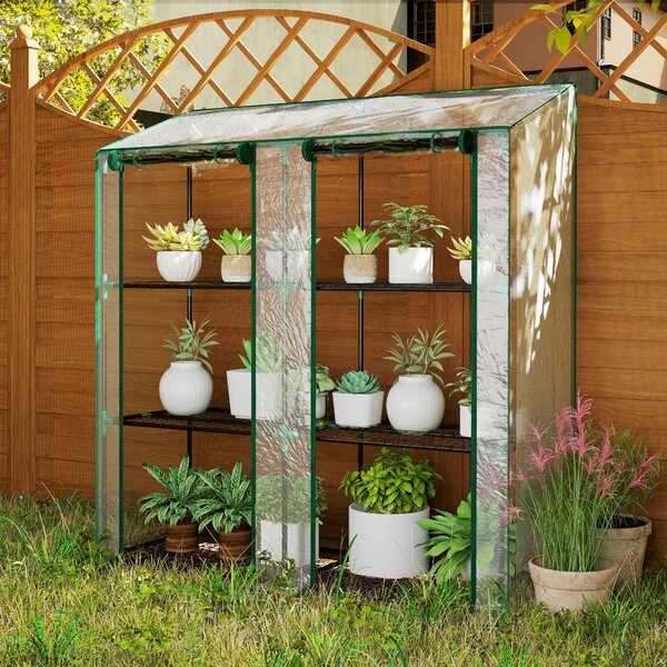Outsunny 3 Tier 6 Wire Shelves Reinforced Mini Greenhouse, Clear