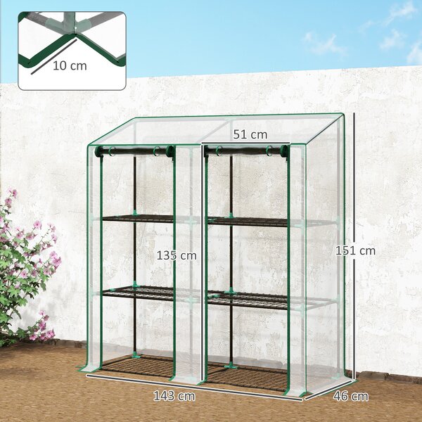 Outsunny 3 Tier 6 Wire Shelves Reinforced Mini Greenhouse, Clear