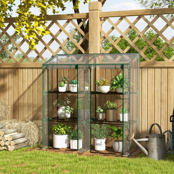 Outsunny 3 Tier 6 Wire Shelves Reinforced Mini Greenhouse, Clear