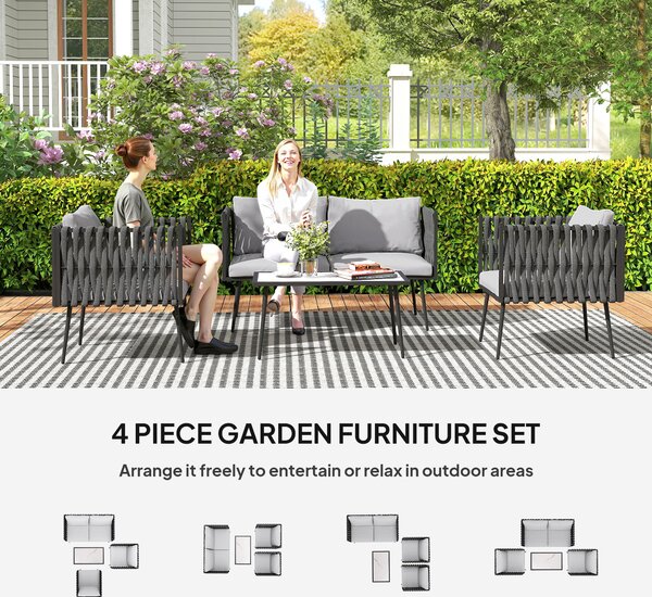 Outsunny 4-Piece Garden Furniture Set with Cushions - Light Grey