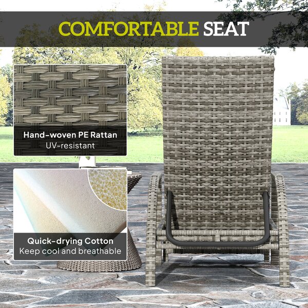 Outsunny PE Rattan Sun Lounger with Adjustable Backrest - Mixed-grey