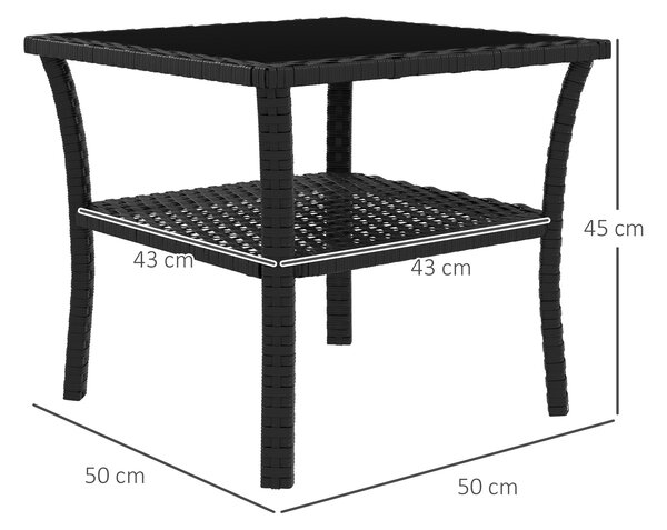 Outsunny Two-tier PE Rattan Square Coffee Table - Black