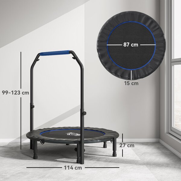 HOMCOM 45" Foldable Mini Fitness Trampoline, with Adjustable Foam Handle, Blue
