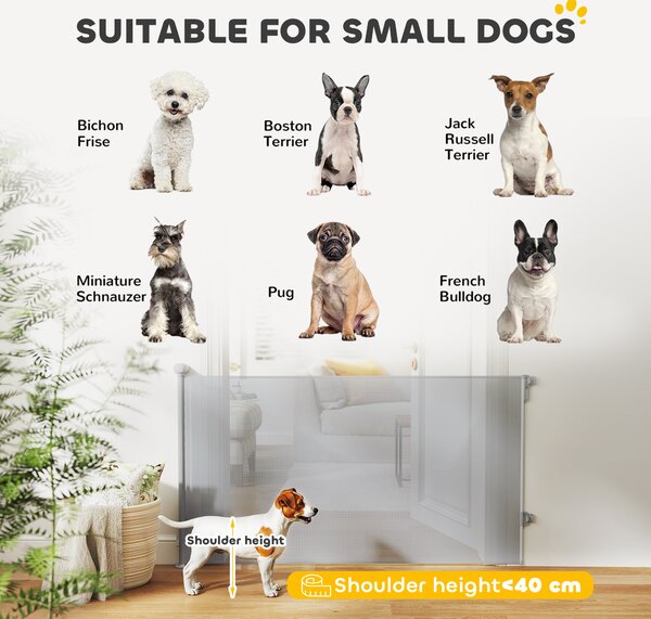 PawHut Retractable Stair Gate Extends Up to 140 cm Wide, Dog Gate for Doorways, Stairways, Hallways, Grey