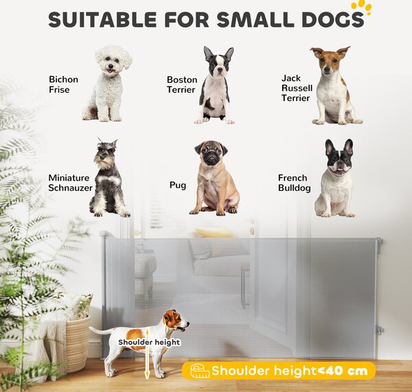 PawHut Retractable Stair Gate Extends Up to 180 cm Wide, Dog Gate for Doorways, Stairways, Hallways, Grey