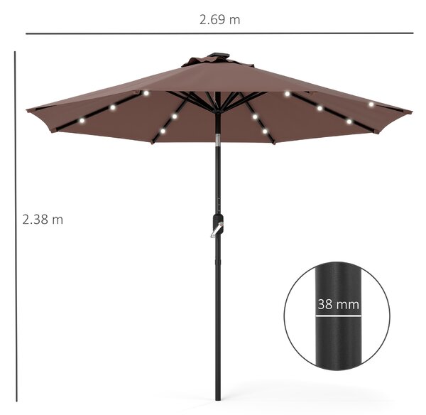 Outsunny Waterproof Umbrella Parasol 24 Solar LED-Brown/Coffee Aosom UK