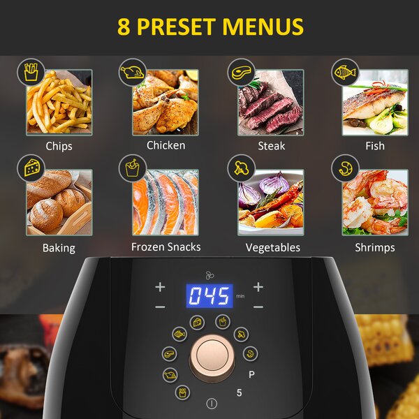 HOMCOM Air Fryer Deluxe: Digital 1700W 5.5L Rapid Air Circulation, Adjustable Temp, 60 Min Timer, Oil-Free Cooking, Black Aosom UK
