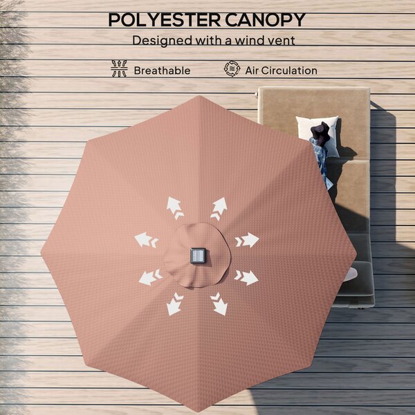 Outsunny Waterproof Umbrella Parasol 24 Solar LED-Brown/Coffee Aosom UK