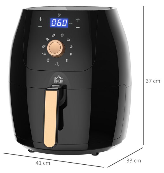 HOMCOM Air Fryer Deluxe: Digital 1700W 5.5L Rapid Air Circulation, Adjustable Temp, 60 Min Timer, Oil-Free Cooking, Black Aosom UK