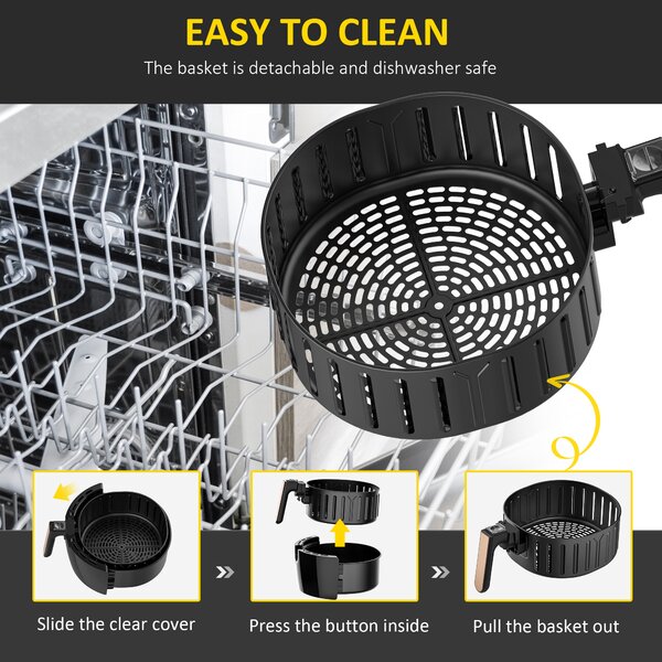 HOMCOM Air Fryer Deluxe: Digital 1700W 5.5L Rapid Air Circulation, Adjustable Temp, 60 Min Timer, Oil-Free Cooking, Black Aosom UK
