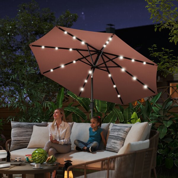 Outsunny Waterproof Umbrella Parasol 24 Solar LED-Brown/Coffee Aosom UK