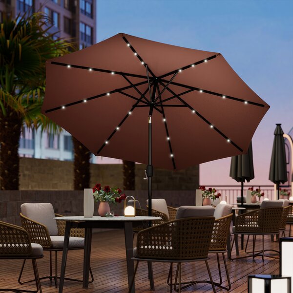 Outsunny Waterproof Umbrella Parasol 24 Solar LED-Brown/Coffee Aosom UK