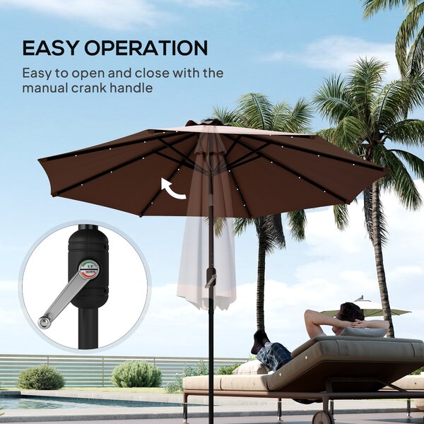 Outsunny Waterproof Umbrella Parasol 24 Solar LED-Brown/Coffee Aosom UK