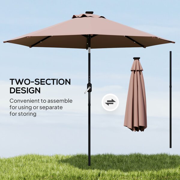 Outsunny Waterproof Umbrella Parasol 24 Solar LED-Brown/Coffee Aosom UK