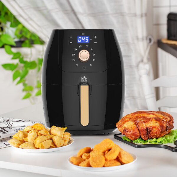 HOMCOM Air Fryer Deluxe: Digital 1700W 5.5L Rapid Air Circulation, Adjustable Temp, 60 Min Timer, Oil-Free Cooking, Black Aosom UK