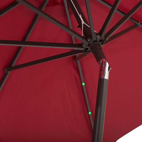 Outsunny Φ2.7m Garden 24 LED Light Parasol Solar Outdoor Tilt Sun Umbrella Patio Club Party Event Manual Sun Shade w/ Hand Crank and 8 Ribs Red