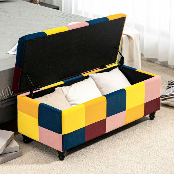 HOMCOM 114 x 47 x 47cm Velvet Storage Ottoman, Button-tufted Footstool Box, Toy Chest with Lid for Living Room, Bedroom, Multicoloured Aosom UK