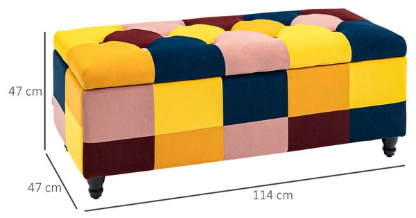 HOMCOM 114 x 47 x 47cm Velvet Storage Ottoman, Button-tufted Footstool Box, Toy Chest with Lid for Living Room, Bedroom, Multicoloured Aosom UK