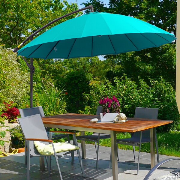 Outsunny Waterproof 3(m) Cantilever Shanghai Parasol Garden Hanging Banana Sun Umbrella w/ Crank Handle, 18 Sturdy Ribs & Cross Base Aosom UK