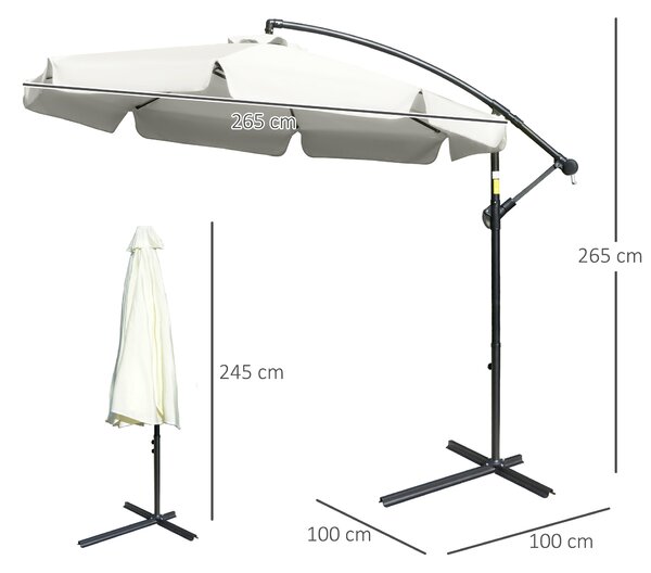 Outsunny Cantilever Umbrella, 2.7m Banana Parasol with Crank Handle and Cross Base, Outdoor Hanging Sun Shade, Cream White