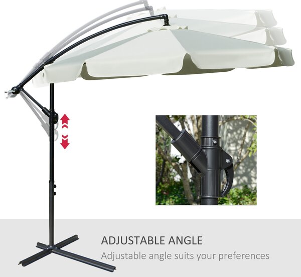 Outsunny Cantilever Umbrella, 2.7m Banana Parasol with Crank Handle and Cross Base, Outdoor Hanging Sun Shade, Cream White