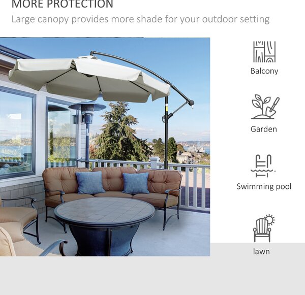 Outsunny Cantilever Umbrella, 2.7m Banana Parasol with Crank Handle and Cross Base, Outdoor Hanging Sun Shade, Cream White