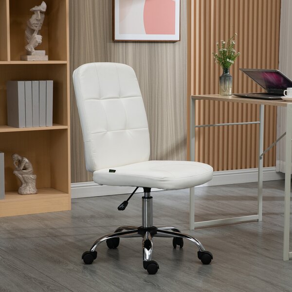 Vinsetto Home Office Chair, Faux Leather Desk Chair with Adjustable Height, Computer Desk Chair, Armless, White Aosom UK