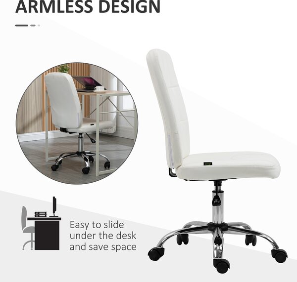 Vinsetto Home Office Chair, Faux Leather Desk Chair with Adjustable Height, Computer Desk Chair, Armless, White Aosom UK